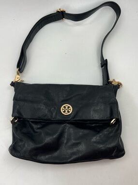 Tory Burch Black Leather Dena fold over Purse